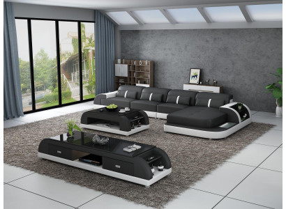 Soggiorno divano ad angolo a forma di L design divano in pelle moderno imbottito nuovo