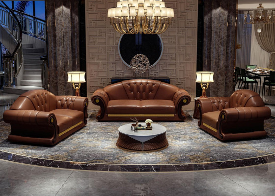 Set completo di divani Chesterfield, divano 6 pezzi con cuscini da seduta, tavolino e tavolo.