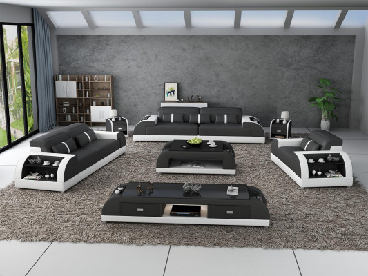 Sofà 3 2 1 posti Set divano imbottito in pelle Divano relax Salotto Set nuovo