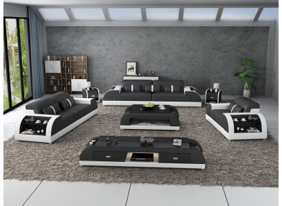 Sofà 3 2 1 posti Set divano imbottito in pelle Divano relax Salotto Set nuovo