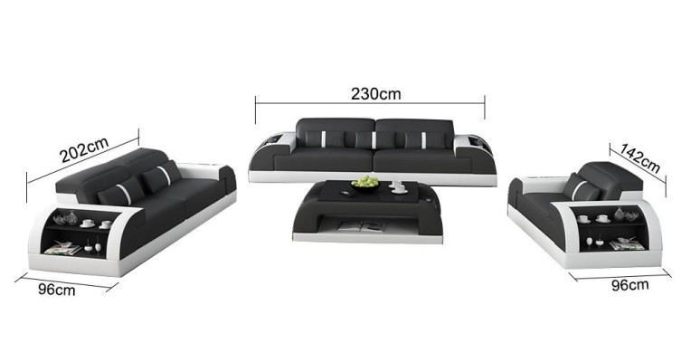 Sofà 3 2 1 posti Set divano imbottito in pelle Divano relax Salotto Set nuovo