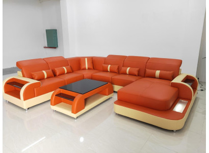 Soggiorno e forma Divano in pelle Imbottito Divano angolare Divano Divano in pelle Tessuto usb nuovo