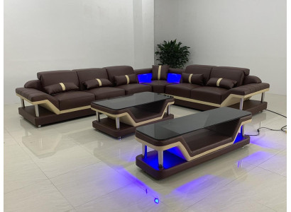 Soggiorno a L divano ad angolo Tavolino Credenza Design Soggiorno USB 3 pezzi