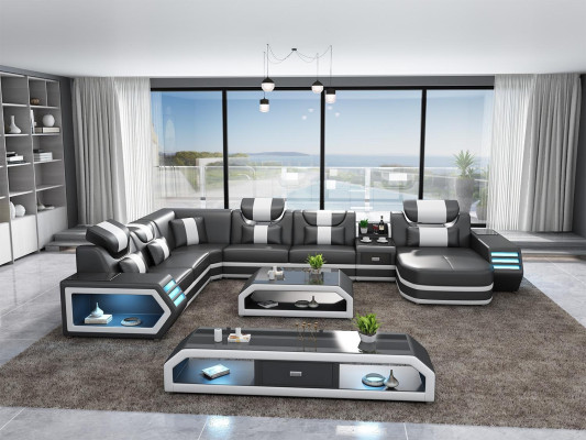 Divano ad angolo imbottito Divano ad angolo a U Credenza Tavolino Divano in pelle Composizione soggiorno Nuovo