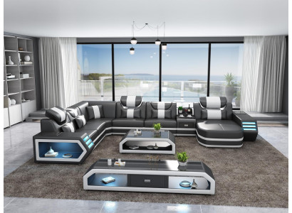 Divano ad angolo imbottito Divano ad angolo a U Credenza Tavolino Divano in pelle Composizione soggiorno Nuovo