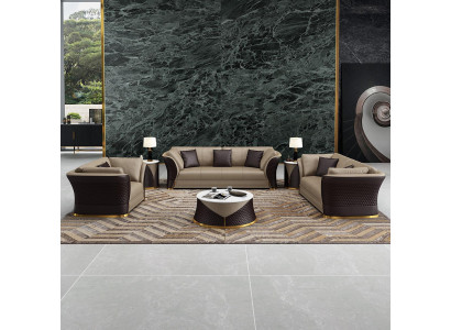 Salotto 3+2+1 posti Design Divani imbottiti in pelle Relax Moderni Nuovi Marrone