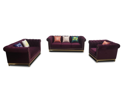 Sofa composto da 3+2+1 posti in tessuto e pelle moderno design Chesterfield.