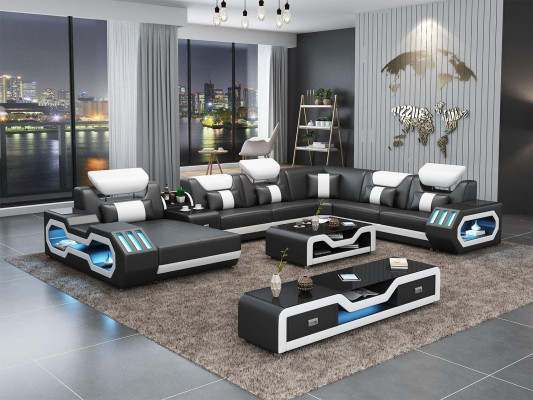 Soggiorno a forma di U Divano angolare Tavolino Tavolino da salotto Design Soggiorno Grande Nuovo