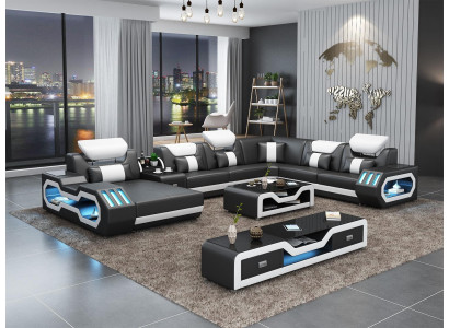 Soggiorno a forma di U Divano angolare Tavolino Tavolino da salotto Design Soggiorno Grande Nuovo