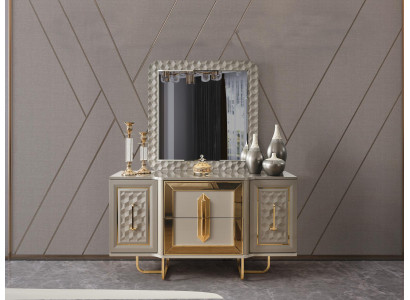 Set credenza con specchiera, cassettiere di lusso, credenza e armadio in legno nuovo.