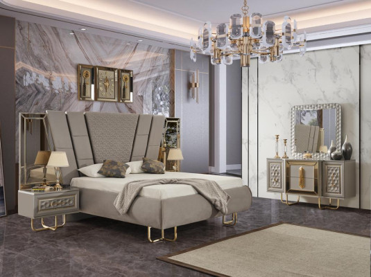 Set credenza con specchiera, cassettiere di lusso, credenza e armadio in legno nuovo.