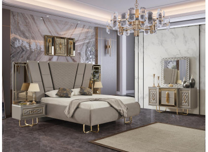 Villa Camera da letto Mobili Letto Letto matrimoniale 2x Comodini Comò Specchio 5pz