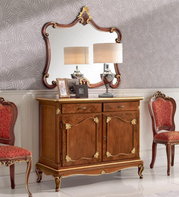 Mobiletto con cassetti, comò con specchio, comodino con cassetti, in legno stile Art Deco design di lusso, set di 2 pezzi.