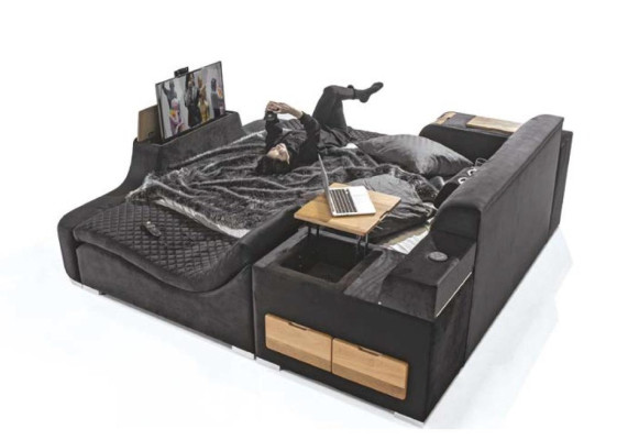 Letto di lusso con poltrona massaggiante Letto multifunzionale Rivestimento tessile di lusso