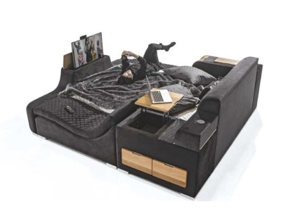 Letto di lusso con poltrona massaggiante Letto multifunzionale Rivestimento tessile di lusso