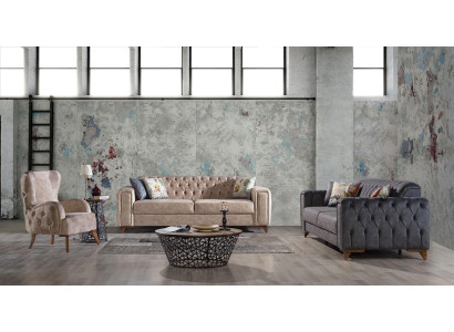 Tessuto imbottito poltrona divano divano posto lusso colorato relax beige Chesterfield nuovo