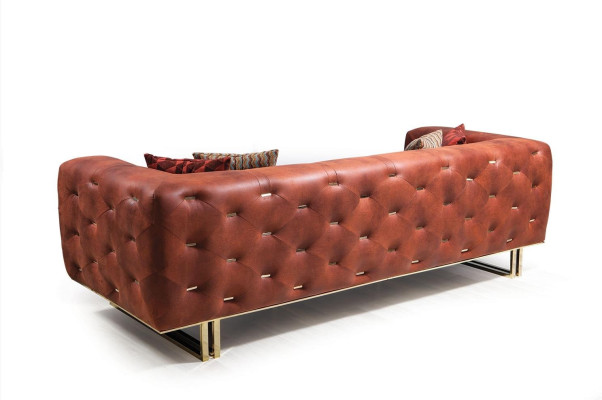 Chesterfield Tessuto Tessile Divano Design Elegante Mobili Classici marrone a 3 posti