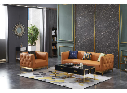 Divano classico in pelle con 3 posti più 1.