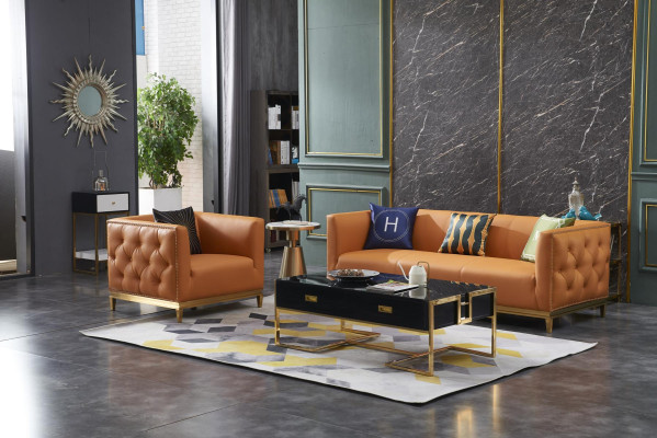 Divano classico in pelle con 3 posti più 1.