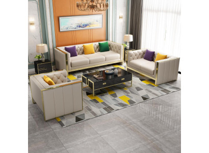 Beige Chesterfield Set di divani 3+2 posti in pelle per il salotto