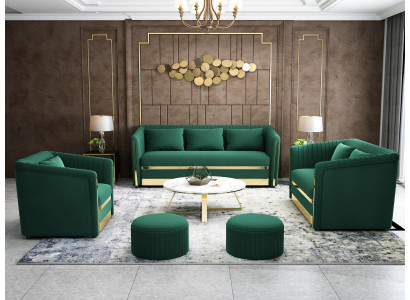 Divano componibile 3+2+1 posti in pelle per soggiorno.