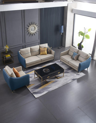 Sofà 3+1 posti in set design, divani decorativi in pelle per il relax.