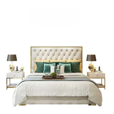 Stile classico inglese Letto matrimoniale Tessuto Chesterfield Letti 180x200cm