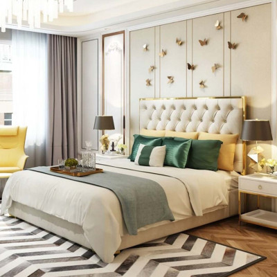 Stile classico inglese Letto matrimoniale Tessuto Chesterfield Letti 180x200cm