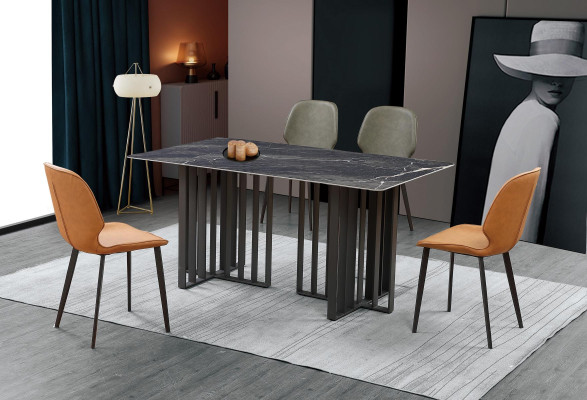Tavolo da pranzo di lusso in acciaio inox e marmo, imitazione di pietra, tavolo da pranzo 180x90cm.