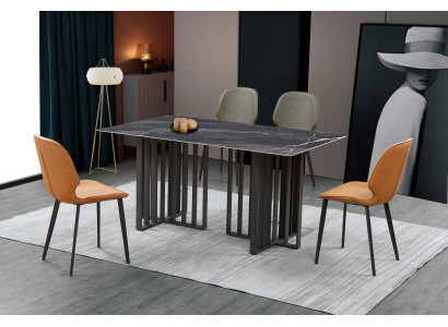 Tavolo da pranzo di lusso in acciaio inox e marmo, imitazione di pietra, tavolo da pranzo 180x90cm.