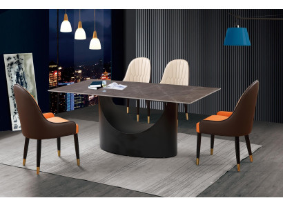 Tavolo da pranzo di lusso con base a colonne in stile marmo per arredamento della sala da pranzo.   Tavolo da pranzo di lusso con base a colonne in stile marmo per l'arredamento della sala da pranzo.