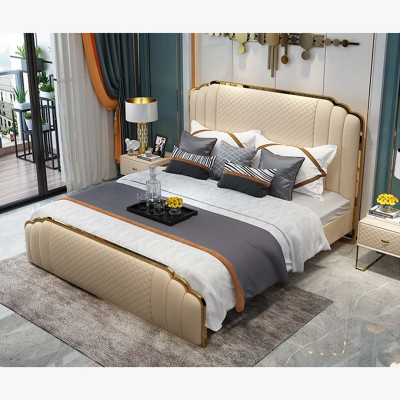Set da camera da letto in pelle design 3 pezzi. 2 comodini Letti Mobili di lusso.