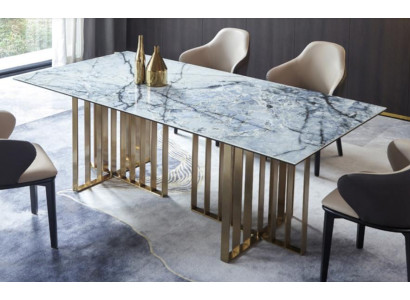 Tavolo design in acciaio inox per ufficio, conferenza, sala da pranzo, soggiorno, colore marmo. Möbel - mobili.