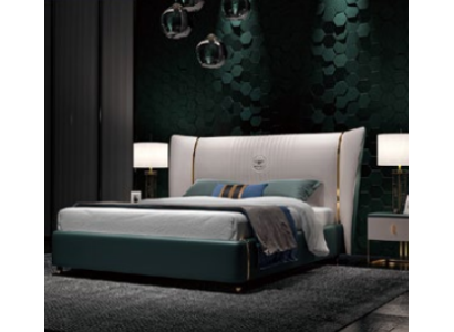 Camera da letto di lusso Letto matrimoniale 180/200x200 cm in pelle e metallo Nuovo