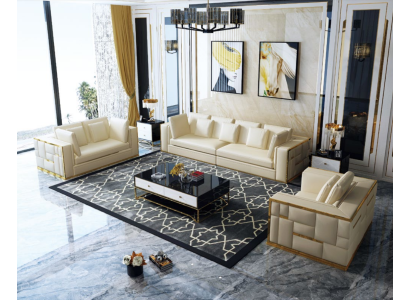 Divano design Divano Imbottito Set da 3+2+1+ Chaise longue in pelle di lusso