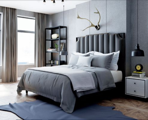 Camera da letto di lusso con letto matrimoniale in pelle e metallo 150/180x200cm nuovo da hotel