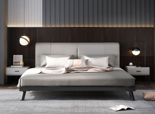 Design di lusso Letto in pelle Metallo Oro Letti Imbottiti Hotel 180x200cm Grigio