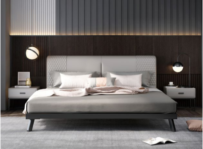 Design di lusso Letto in pelle Metallo Oro Letti Imbottiti Hotel 180x200cm Grigio