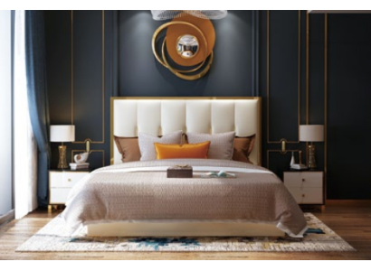 Design di lusso Letto in pelle Metallo Oro Letti Imbottiti Hotel Camera da letto
