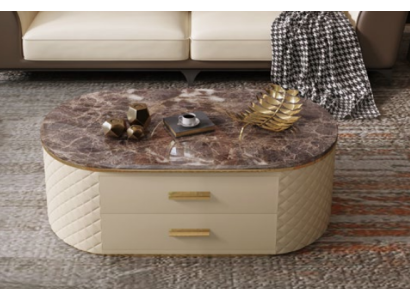 Tavolino in marmo sintetico design per salotto e divano da caffè. 