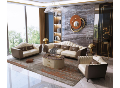 Set completo di divani 3+2+1 design in pelle, divano in pelle, divano.