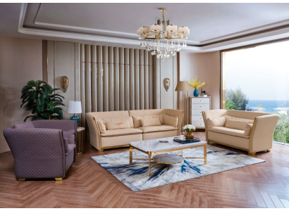 Divano Relax con 3+2+1 posti, set di divani di design in pelle.