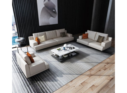 Moderni divani in pelle bianca 3+2 posti, esclusivi divani soggiorno 2 pezzi.