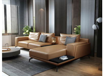 Soggiorno a forma di L Divano angolare Design divano in pelle imbottito Divano