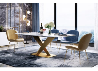 Mobili in stile italiano per sala da pranzo, gruppo di sedute, imbottitura, tavolo, set completo 7 pezzi.