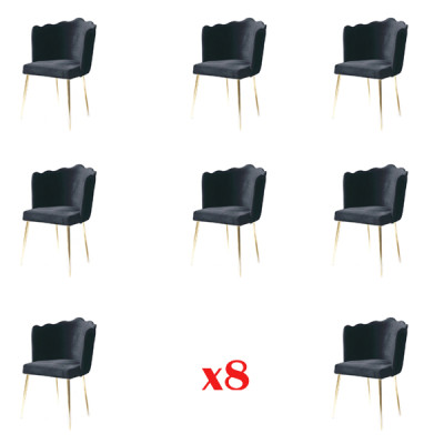 Gruppo di sedie da 8 posti in tessuto, sedie da sala da pranzo imbottite di design.