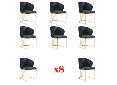 Set di 8 sedie da sala da pranzo con poltrona imbottita in tessuto.