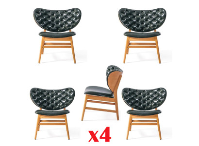 Set di sedie in design 4x, sedie in legno massiccio per sala da pranzo con imbottitura in tessuto.