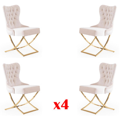 Sedia da sala da pranzo Sedie da pranzo Cucina Tessuto Set 4x Sedia in acciaio inossidabile  Sedia da pranzo Sedie da pranzo Cucina Tessuto Set 4x Sedia in acciaio inossidabile