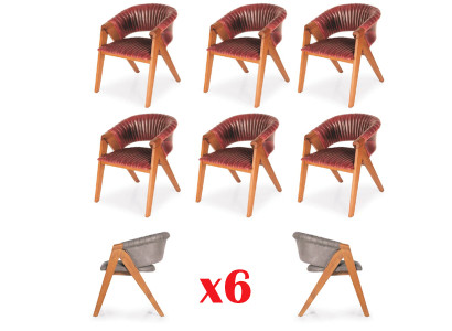 Set di sei sedie da sala da pranzo di lusso in legno massiccio moderno